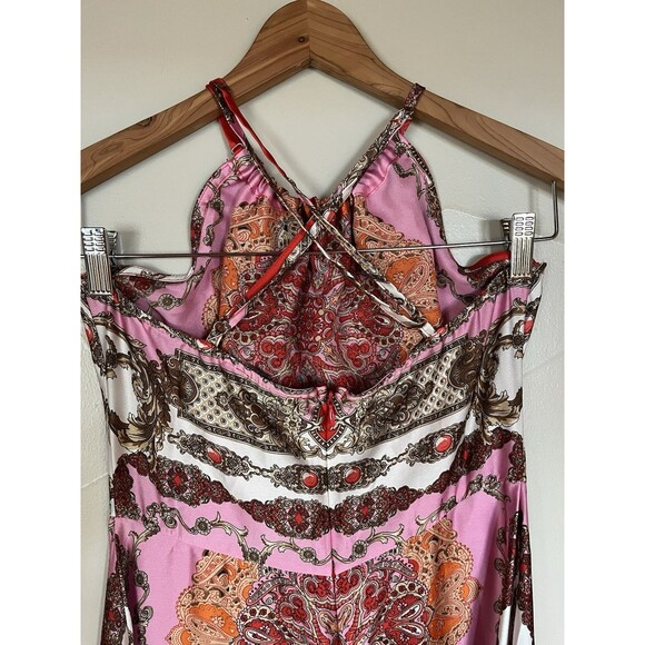 Aakaa Halter Maxi Full A-line Slip Dress Red Pink Paisley Print Women’s‎ Medium - Picture 5 of 14